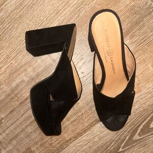Chinese Laundry Black Suede Block Heel Mule